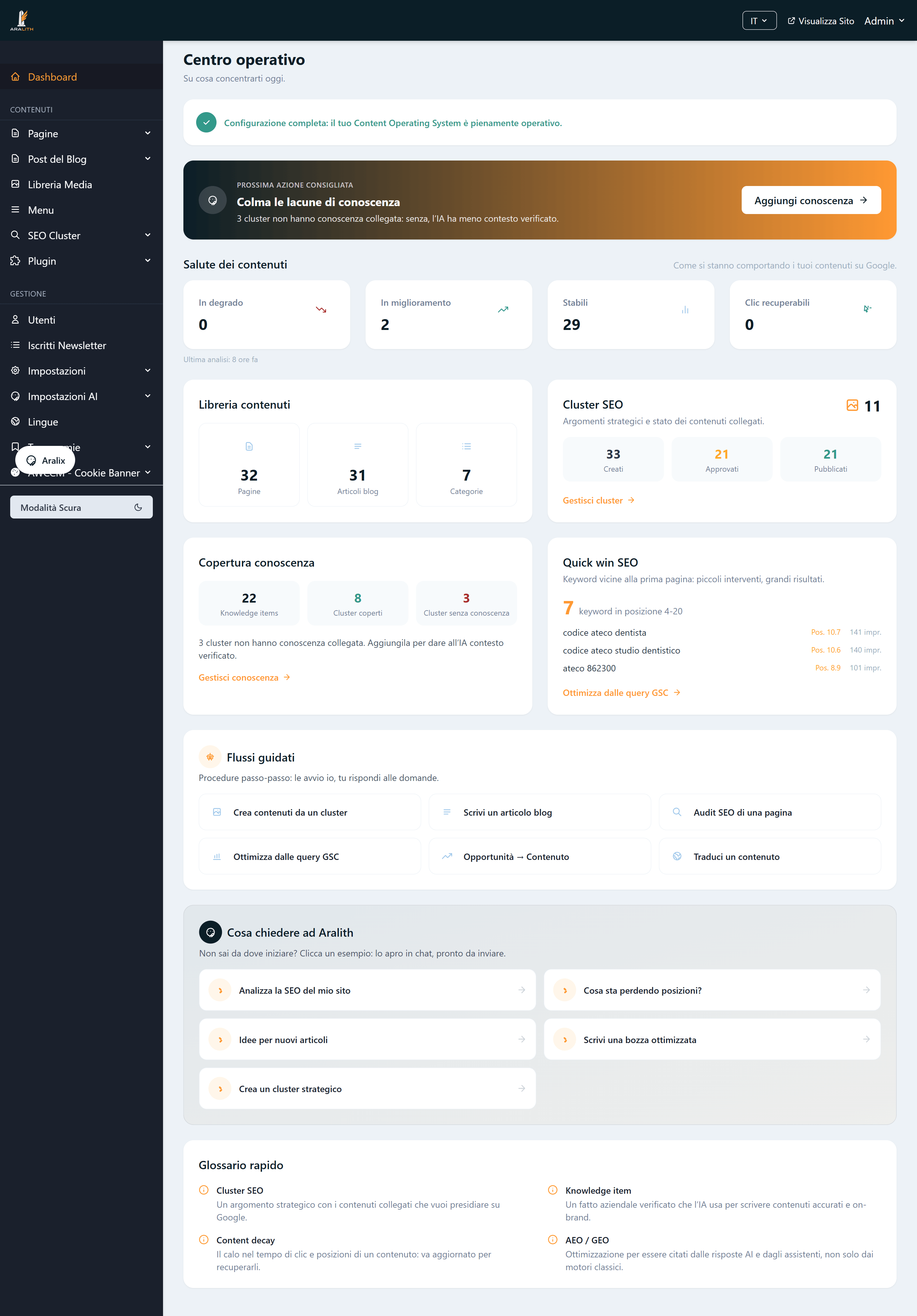 Aralith COS dashboard
